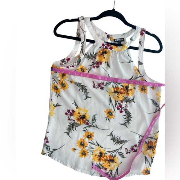 Express White Floral Halter Top S – Gold & Pink Print, Sleeveless, EUC - Picture 4 of 7